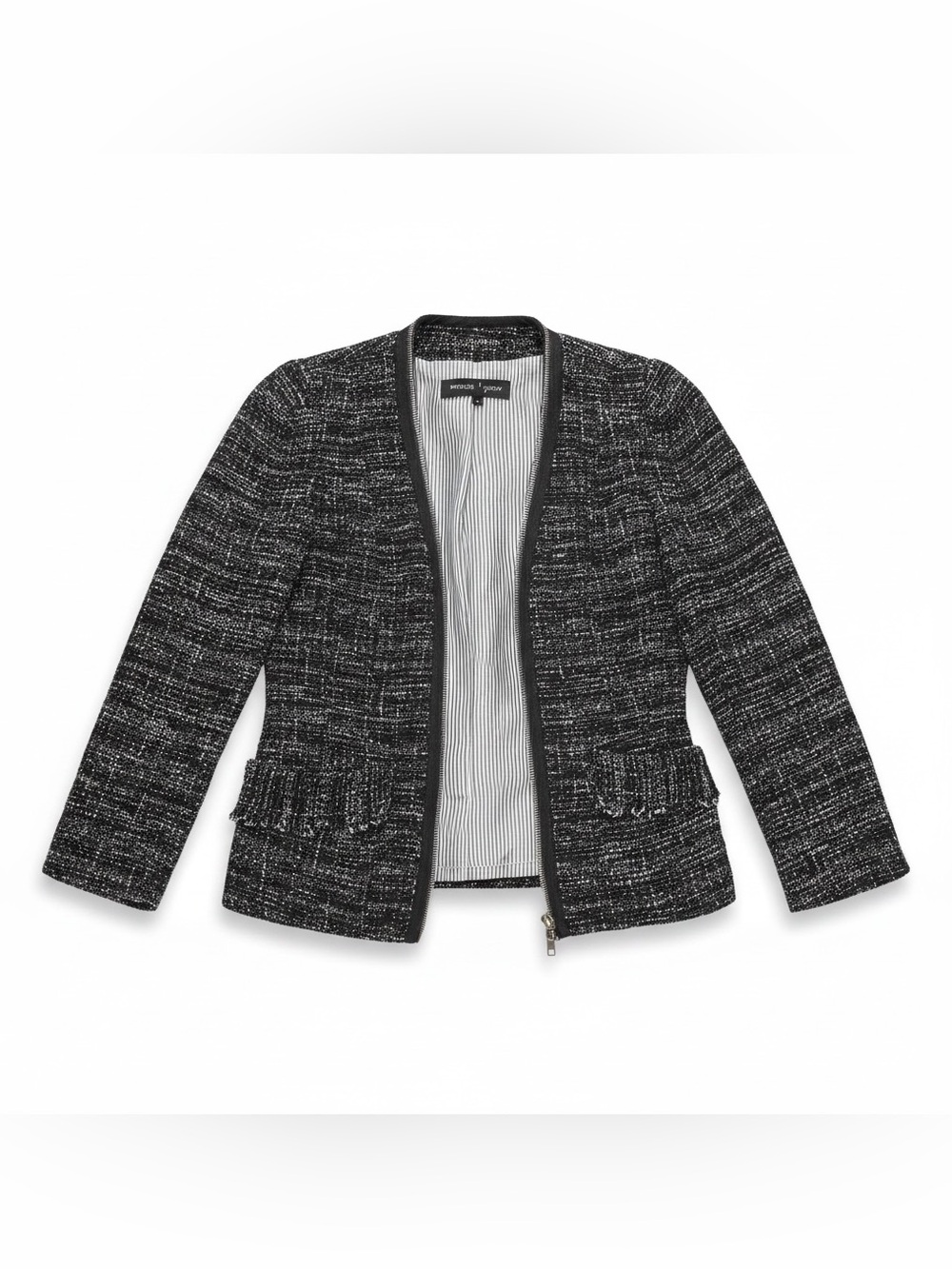 Nanette Lepore Tailored Full Zipper Business Tweed Jacket in Black and White